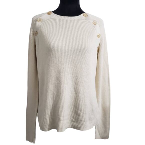 Pearl long sleeve Lauren Ralph Lauren women's Button shoulder sweater Large - Picture 1 of 9